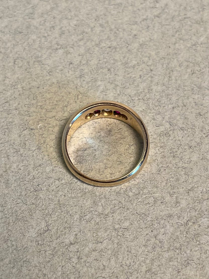 18K Victorian Five Stone Band with Diamonds and Rubies