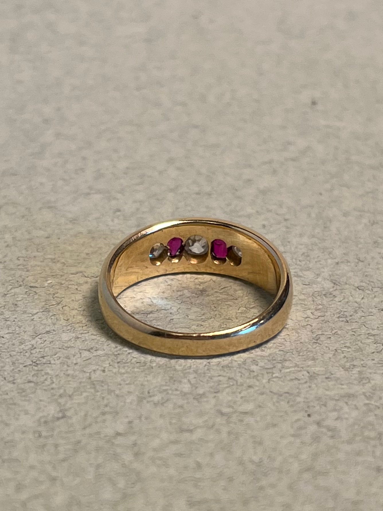 18K Victorian Five Stone Band with Diamonds and Rubies
