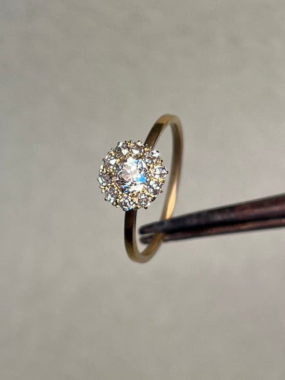 Victorian Old Mine Cut Diamond Cluster Ring with New Shank
