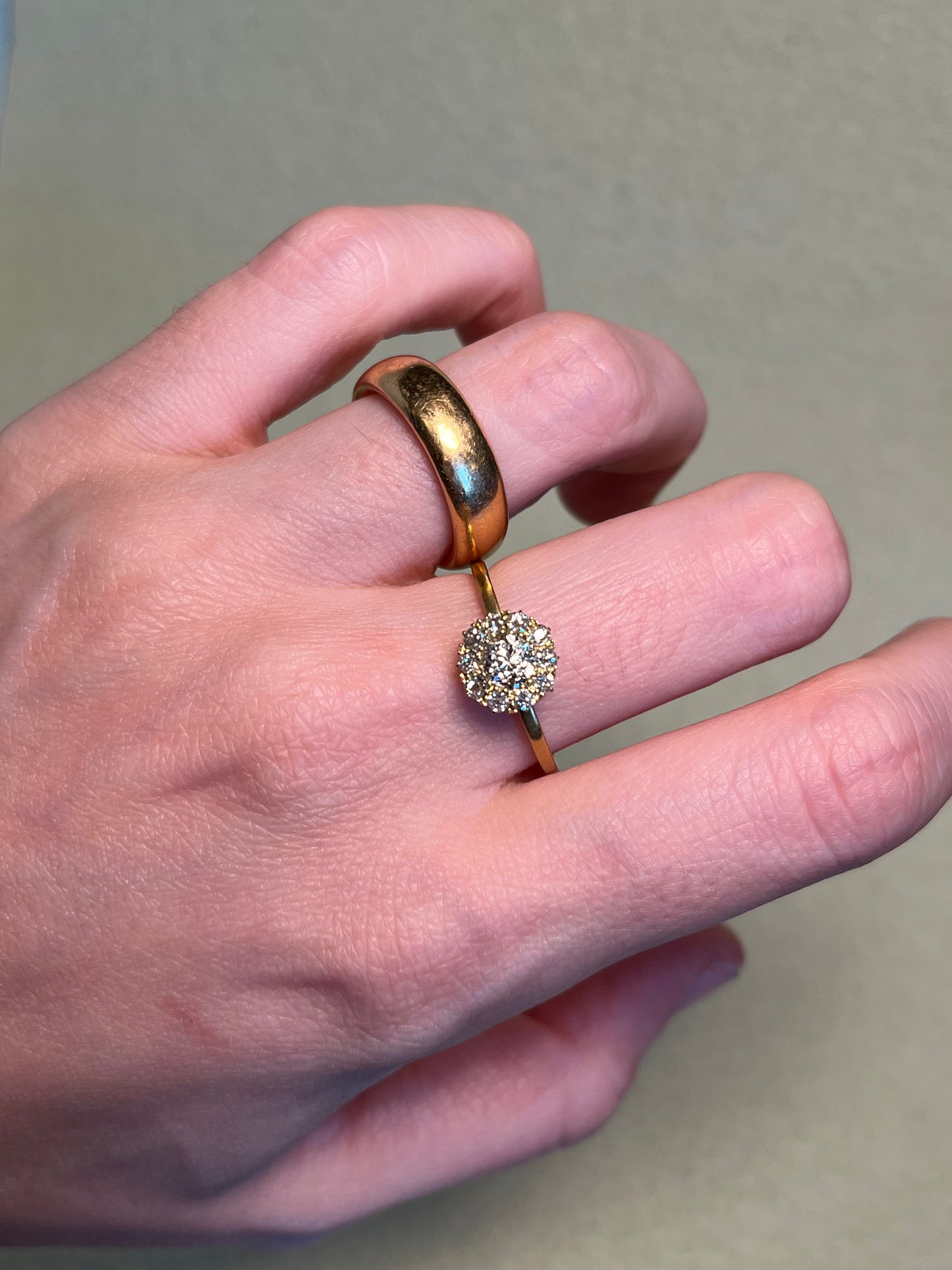 Victorian Old Mine Cut Diamond Cluster Ring with New Shank