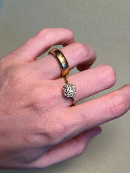 Victorian Old Mine Cut Diamond Cluster Ring with New Shank