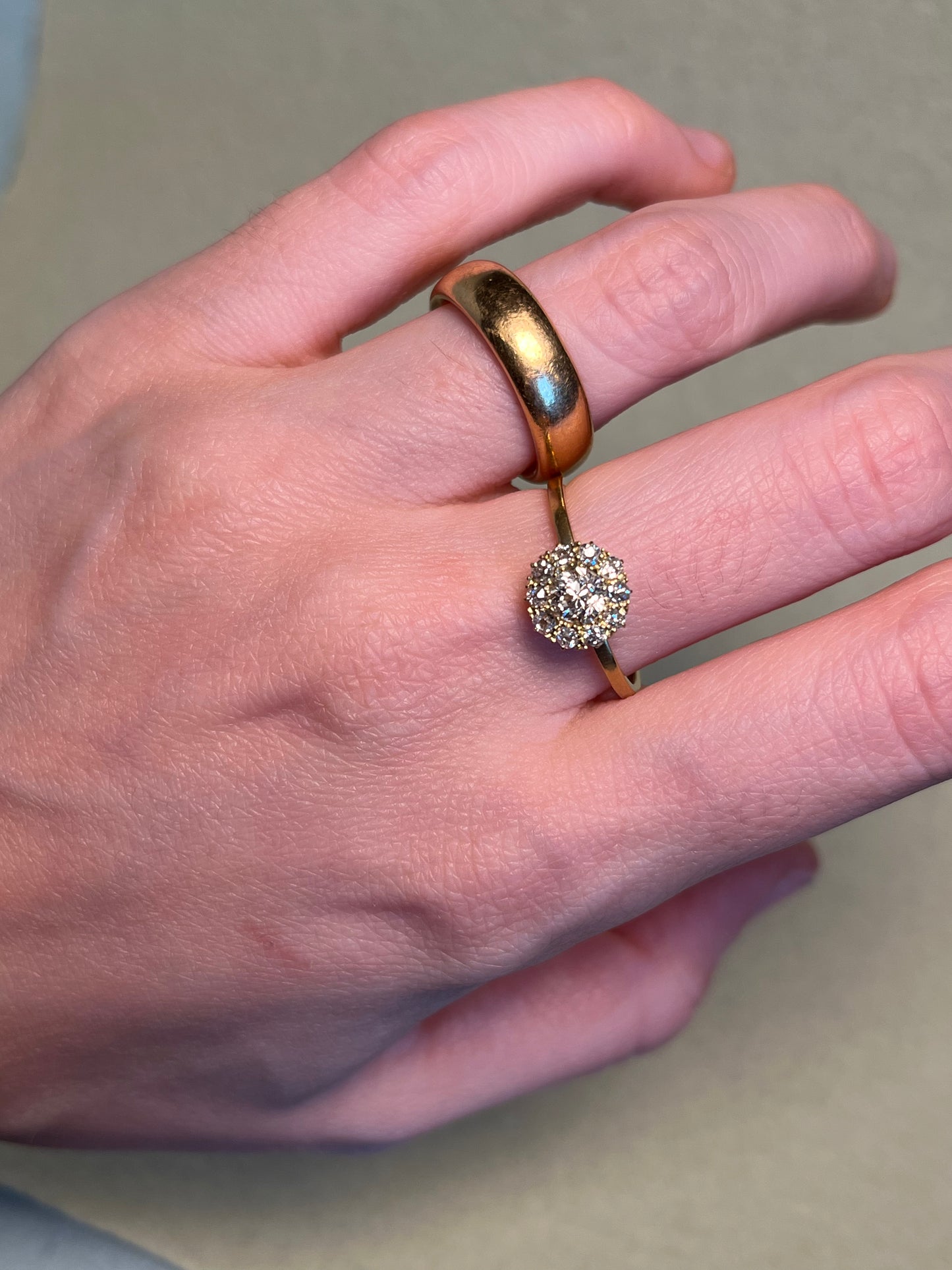 Victorian Old Mine Cut Diamond Cluster Ring with New Shank