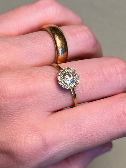 Victorian Old Mine Cut Diamond Cluster Ring with New Shank