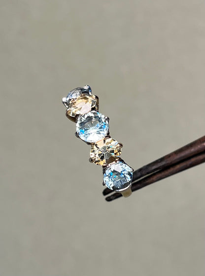 Antique Five Stone Ring with Old Cut Aquamarine and Chrysoberyl