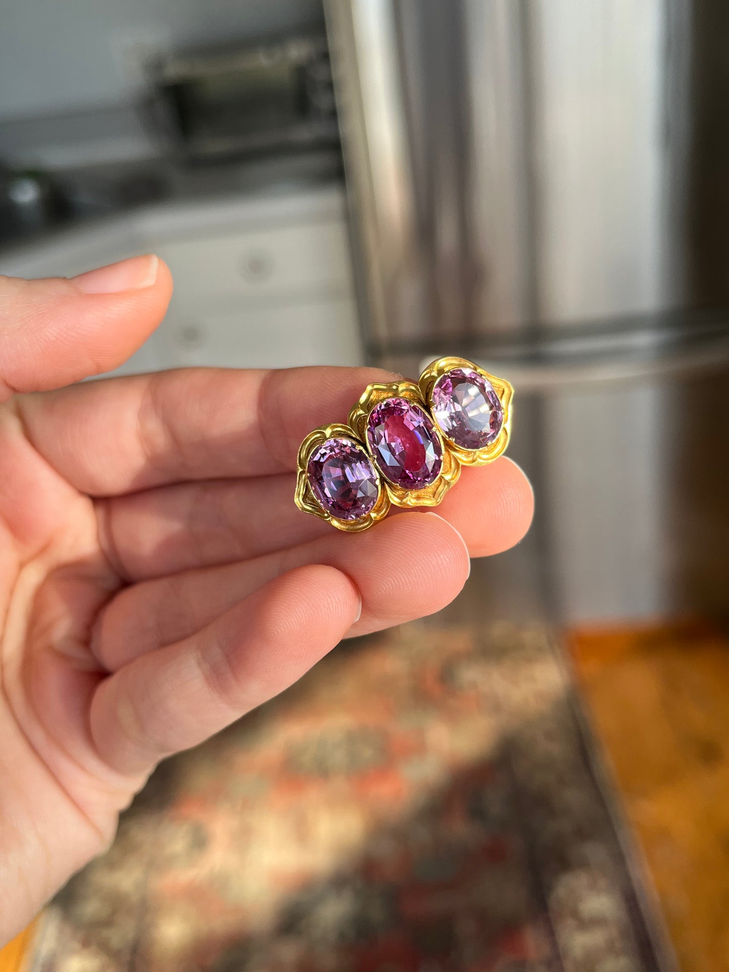 Antique 18K and Imperial Pink Topaz Brooch