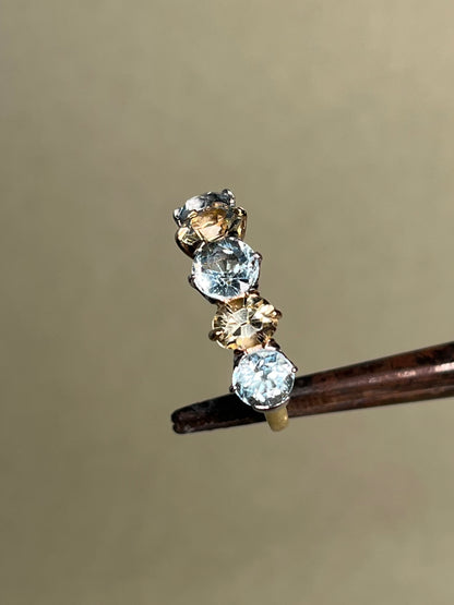 Antique Five Stone Ring with Old Cut Aquamarine and Chrysoberyl