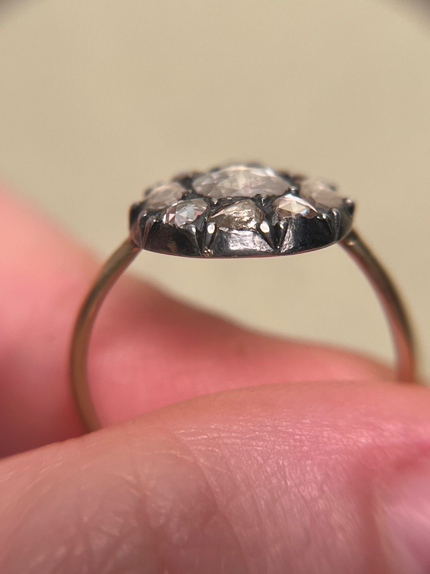 Edwardian Rose Cut Diamond and Sapphire Target Ring