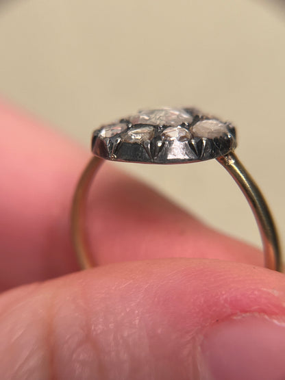 Edwardian Rose Cut Diamond and Sapphire Target Ring