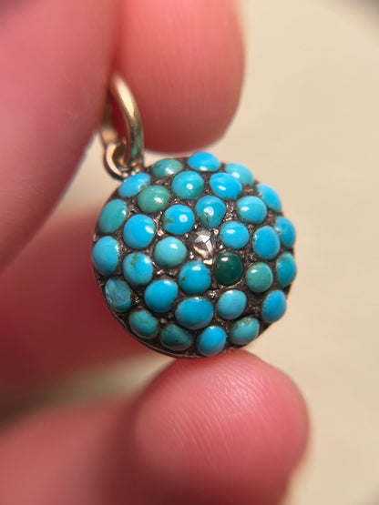 Victorian Turquoise Pavé and Rose Cut Diamond Pendant