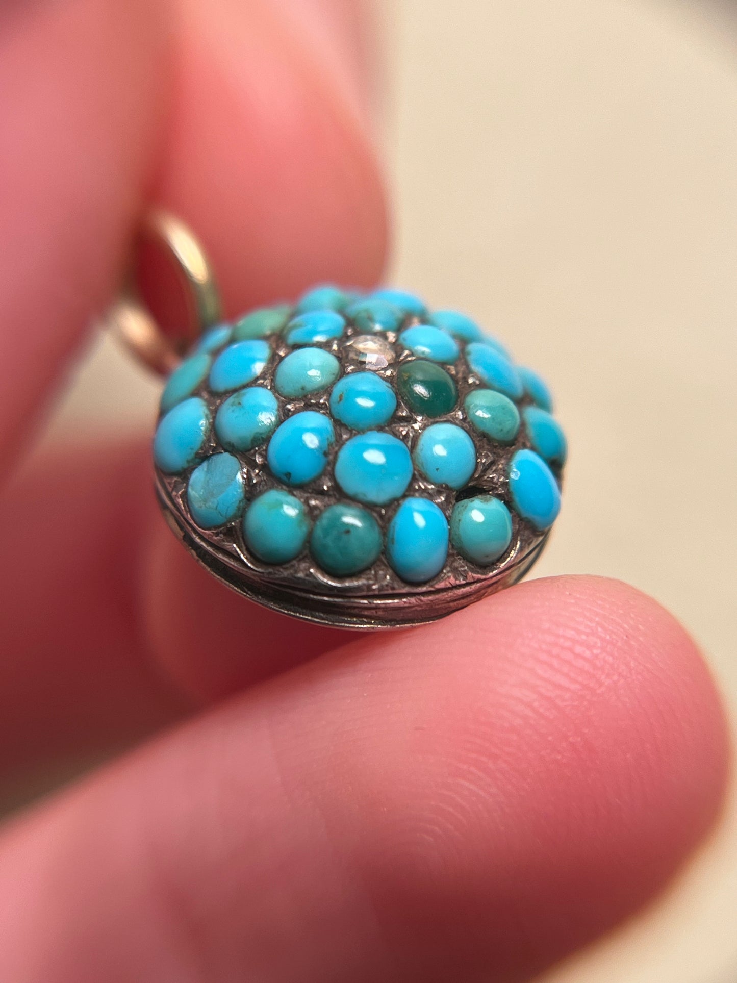Victorian Turquoise Pavé and Rose Cut Diamond Pendant