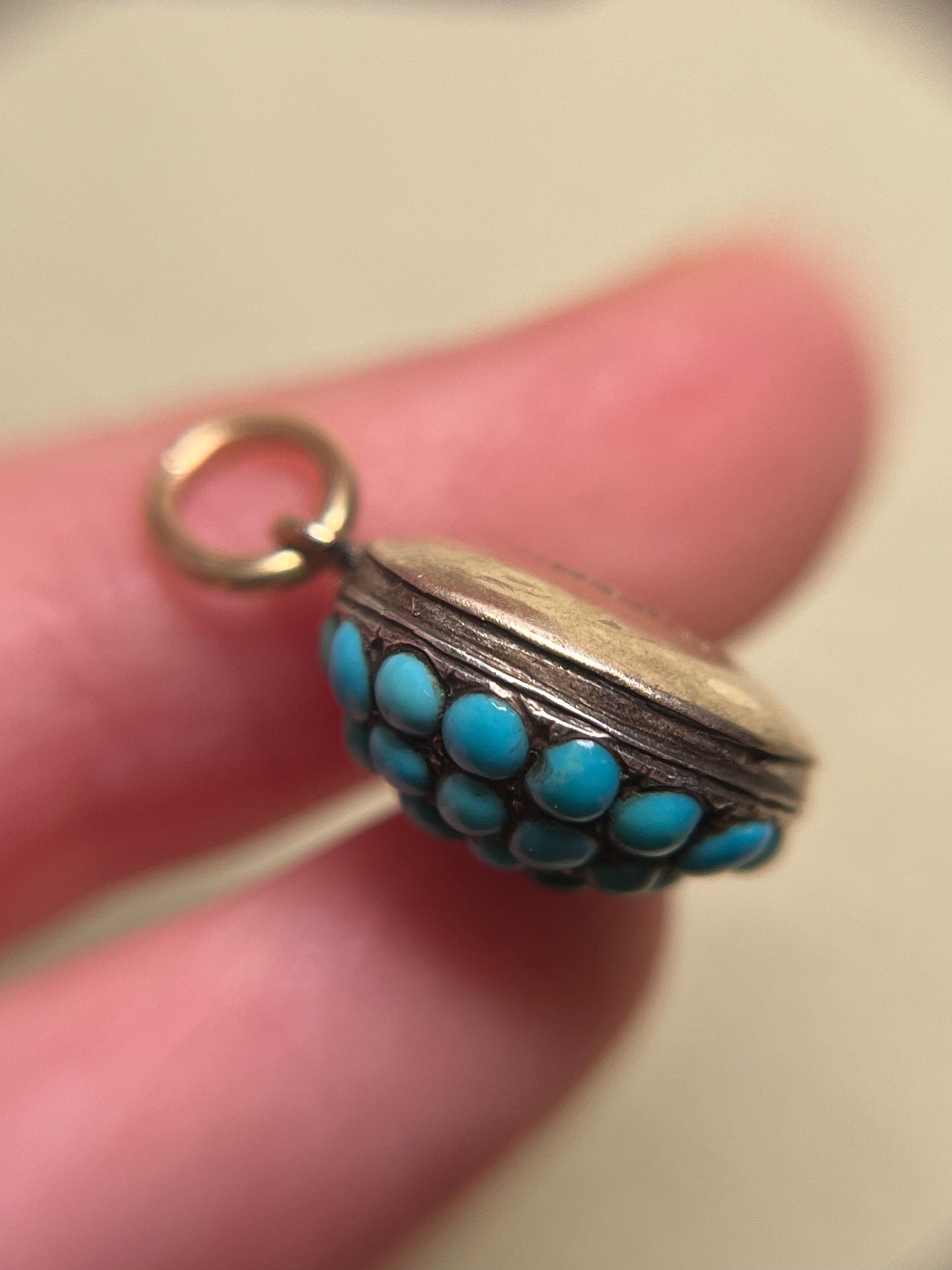 Victorian Turquoise Pavé and Rose Cut Diamond Pendant