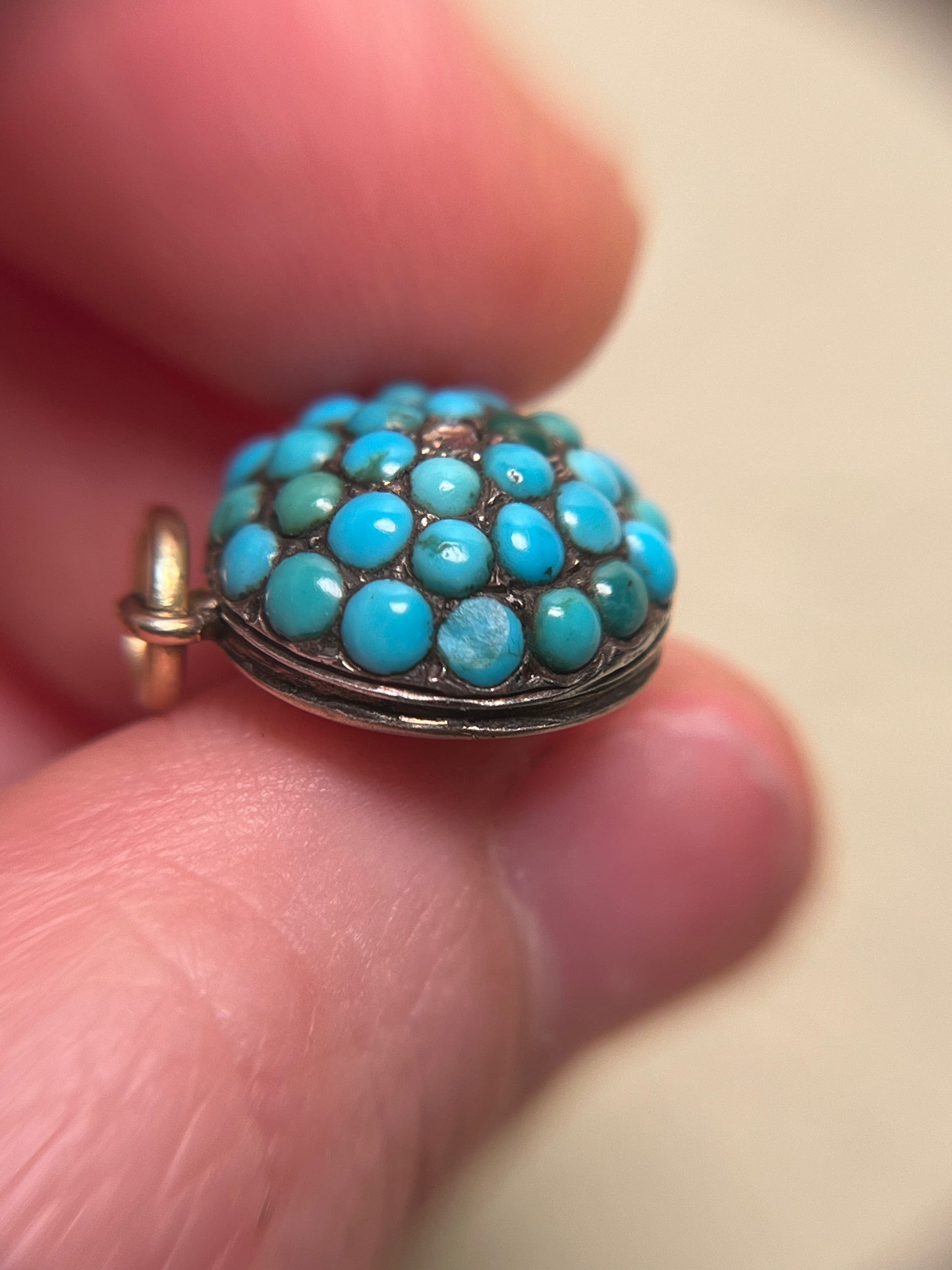 Victorian Turquoise Pavé and Rose Cut Diamond Pendant