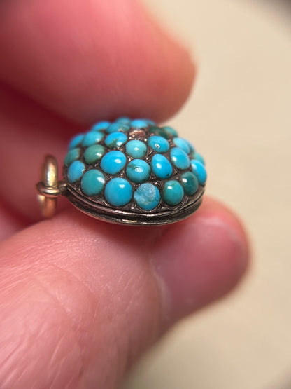 Victorian Turquoise Pavé and Rose Cut Diamond Pendant