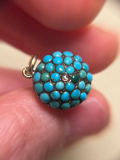 Victorian Turquoise Pavé and Rose Cut Diamond Pendant