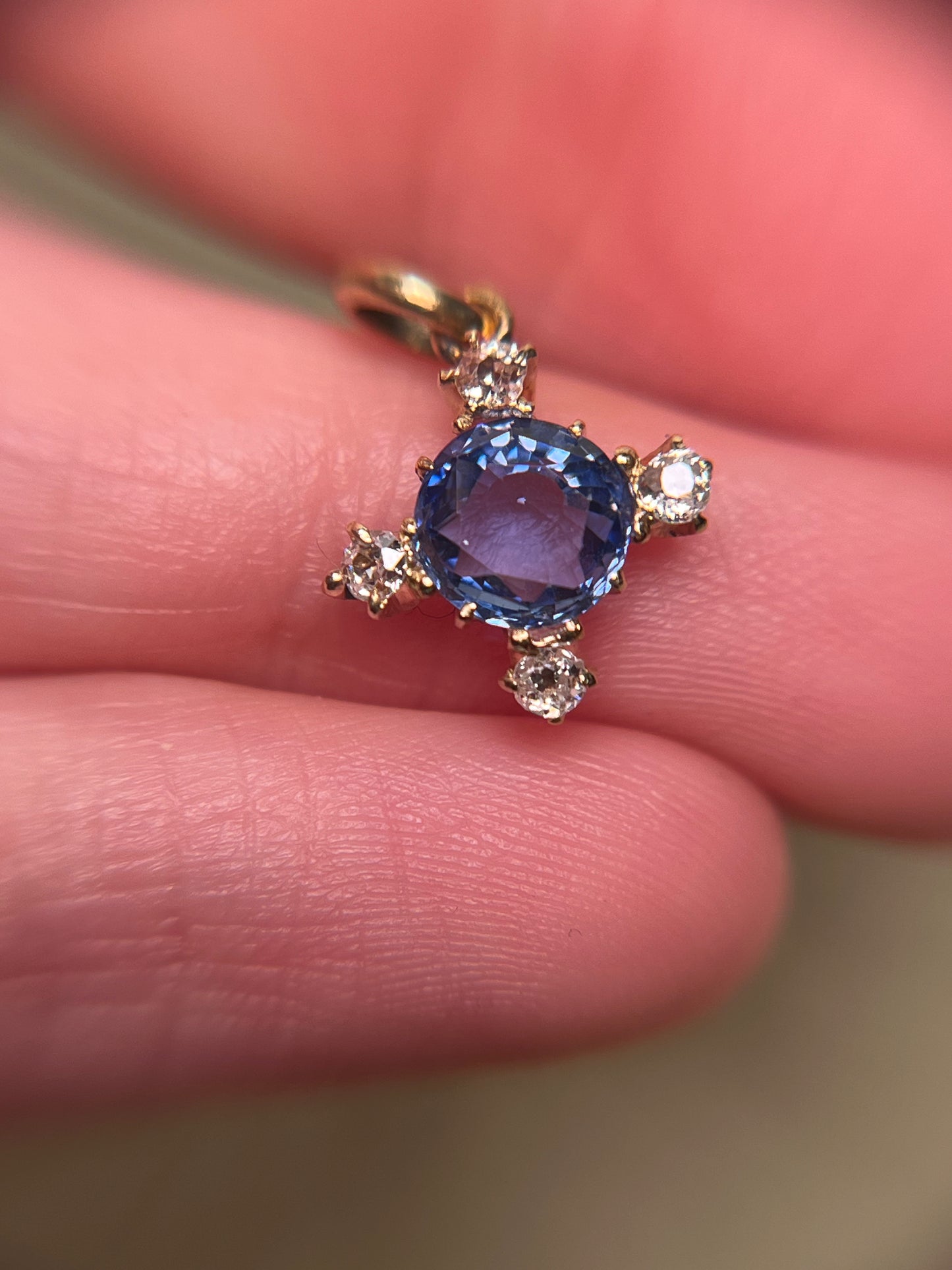 Antique Sapphire and Old Mine Cut Diamond Quatrefoil/Cruciform Charm