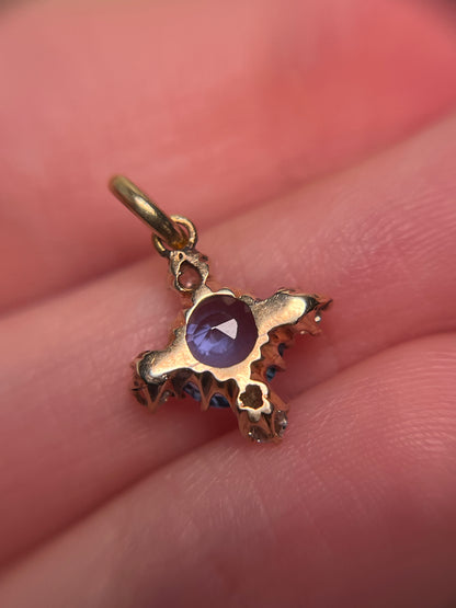 Antique Sapphire and Old Mine Cut Diamond Quatrefoil/Cruciform Charm
