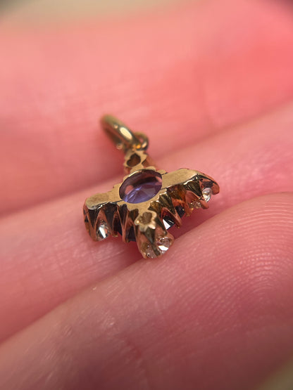 Antique Sapphire and Old Mine Cut Diamond Quatrefoil/Cruciform Charm