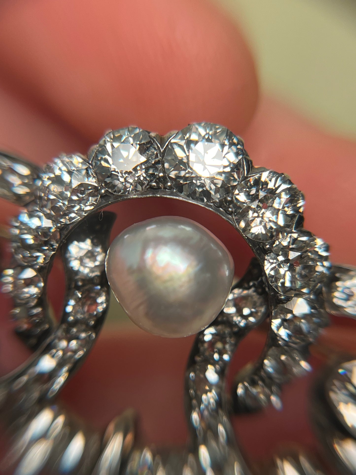 GIA Antique French Victorian Diamond and Natural Pearl Tiara Component Brooch