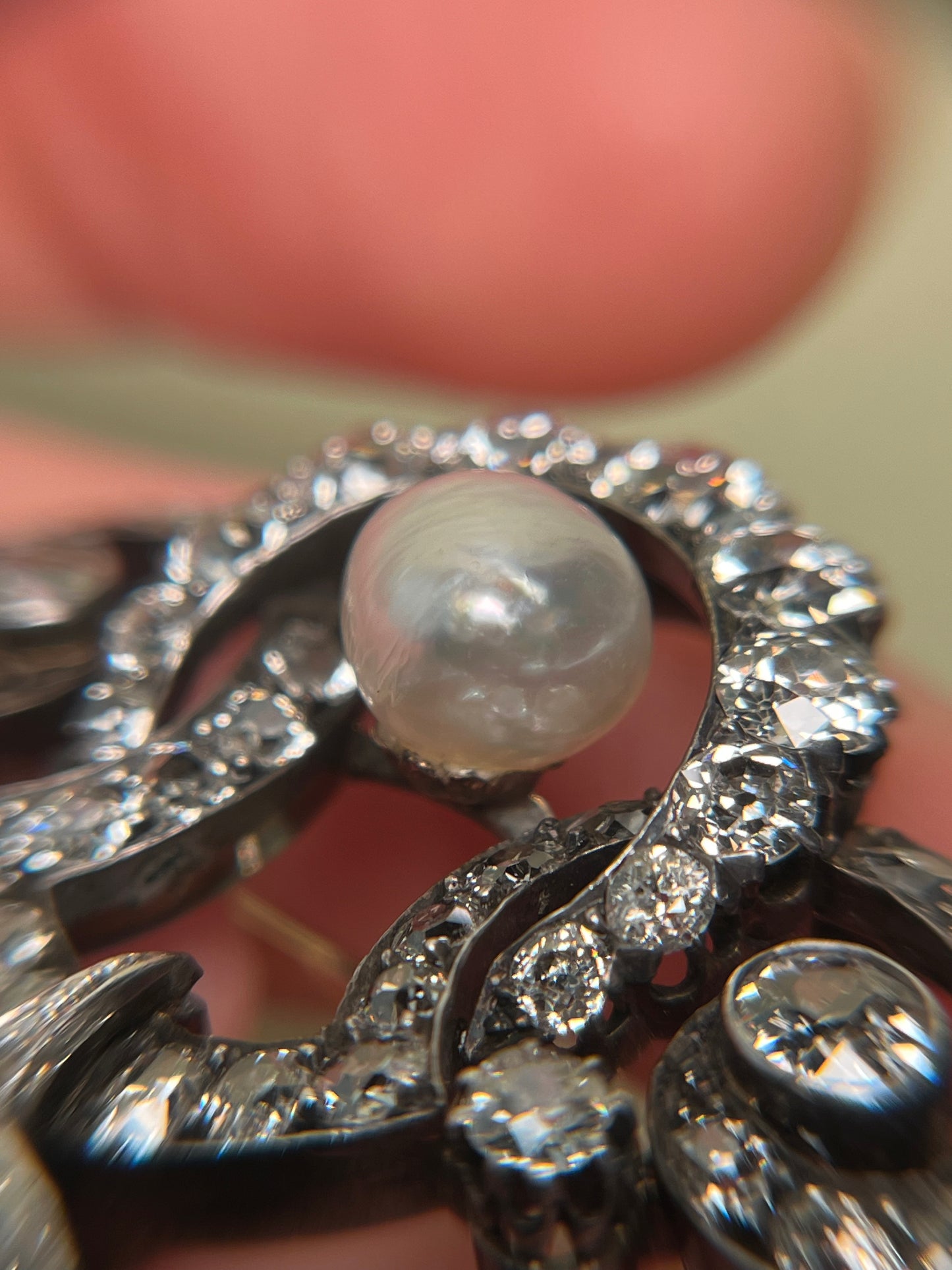 GIA Antique French Victorian Diamond and Natural Pearl Tiara Component Brooch