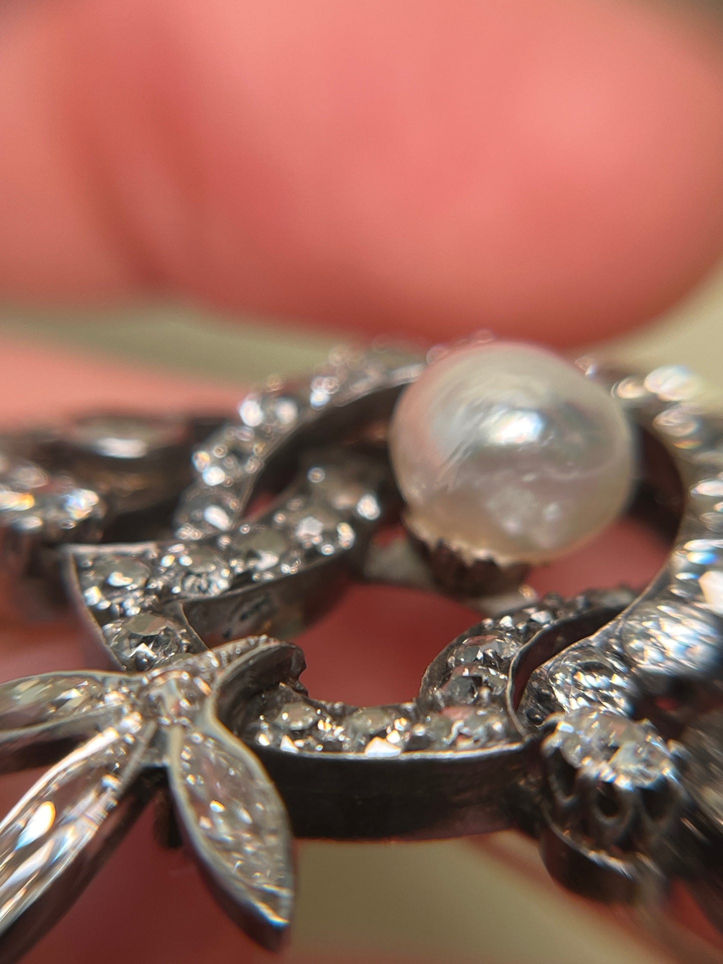 GIA Antique French Victorian Diamond and Natural Pearl Tiara Component Brooch