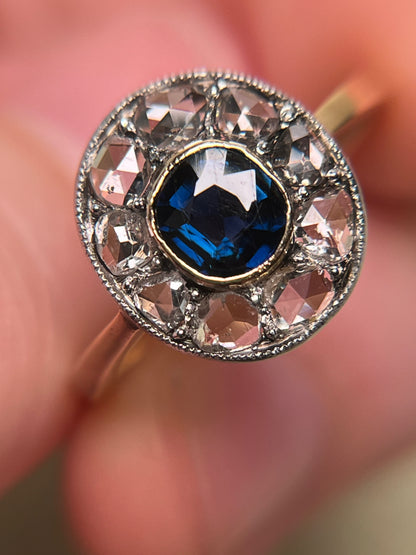 Edwardian Rose Cut Diamond and Sapphire Target Ring