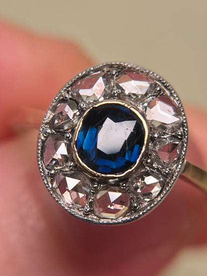 Edwardian Rose Cut Diamond and Sapphire Target Ring