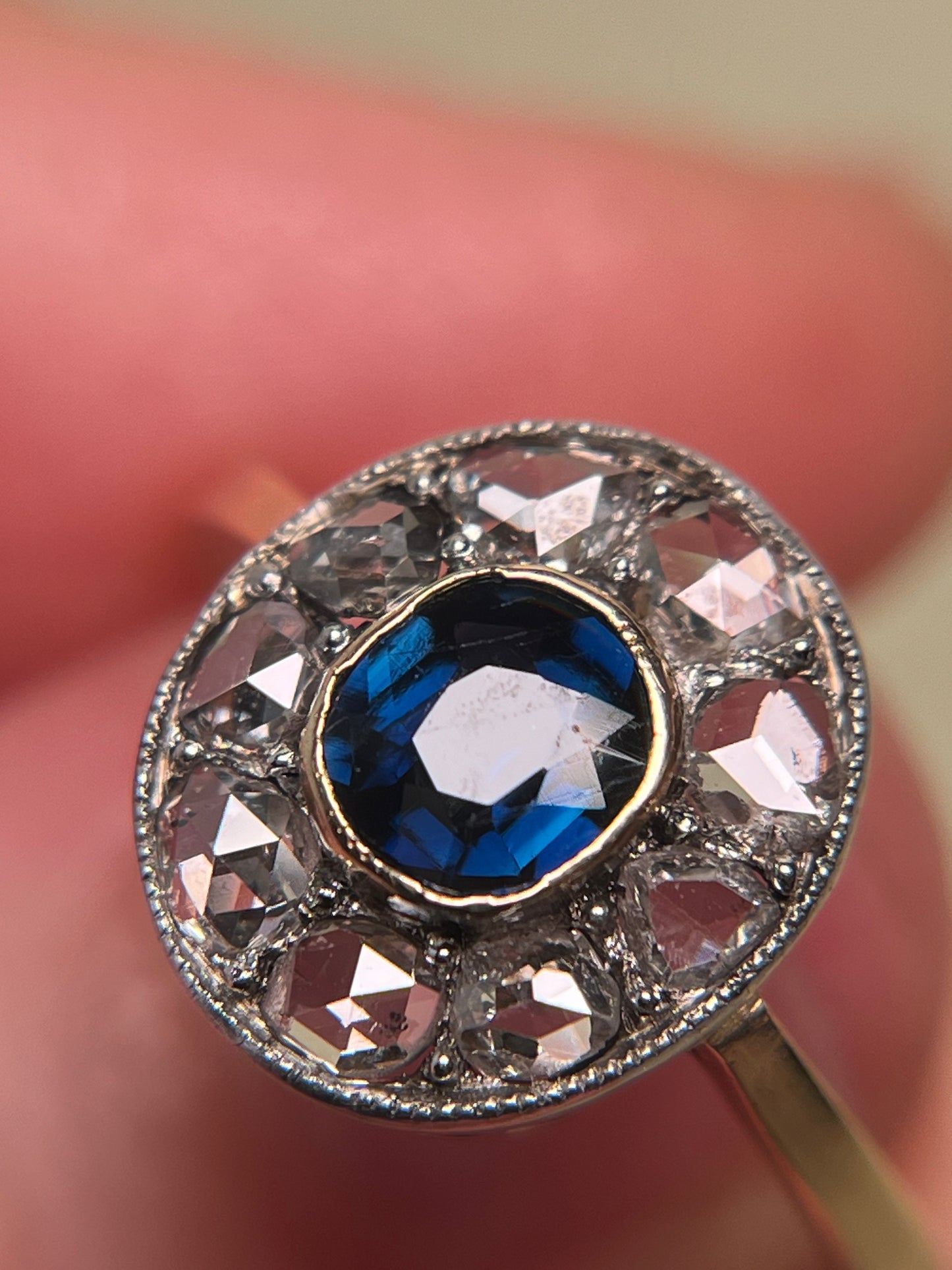 Edwardian Rose Cut Diamond and Sapphire Target Ring