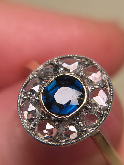 Edwardian Rose Cut Diamond and Sapphire Target Ring