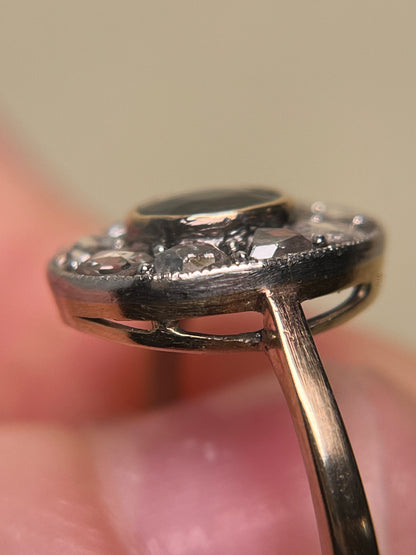 Edwardian Rose Cut Diamond and Sapphire Target Ring