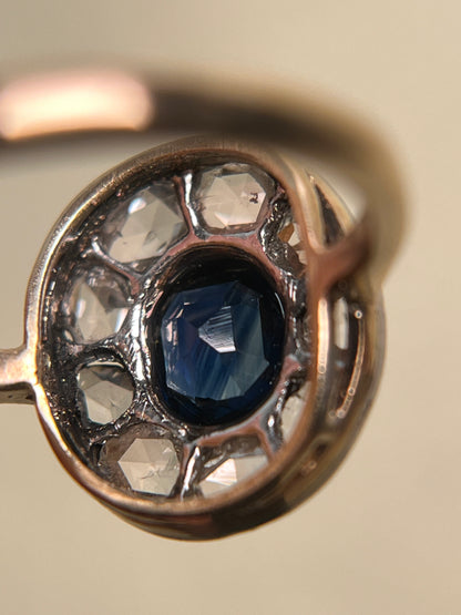 Edwardian Rose Cut Diamond and Sapphire Target Ring