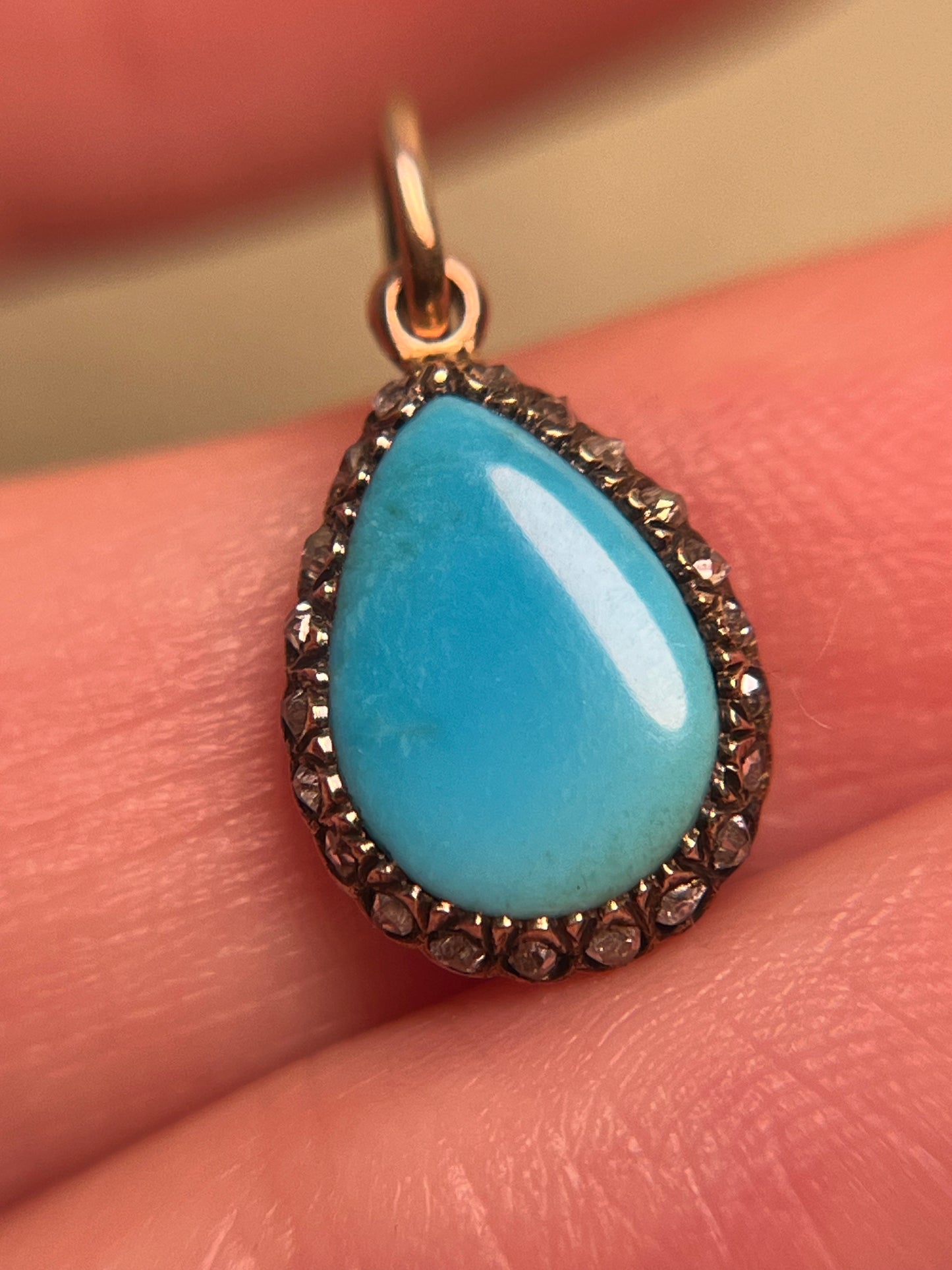 Victorian Turquoise and Rose Cut Diamond Teardrop Charm