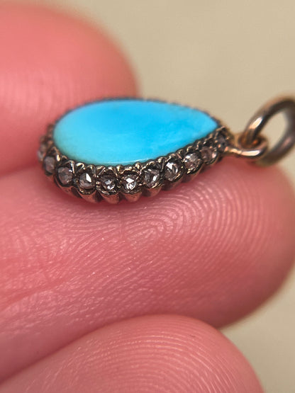 Victorian Turquoise and Rose Cut Diamond Teardrop Charm