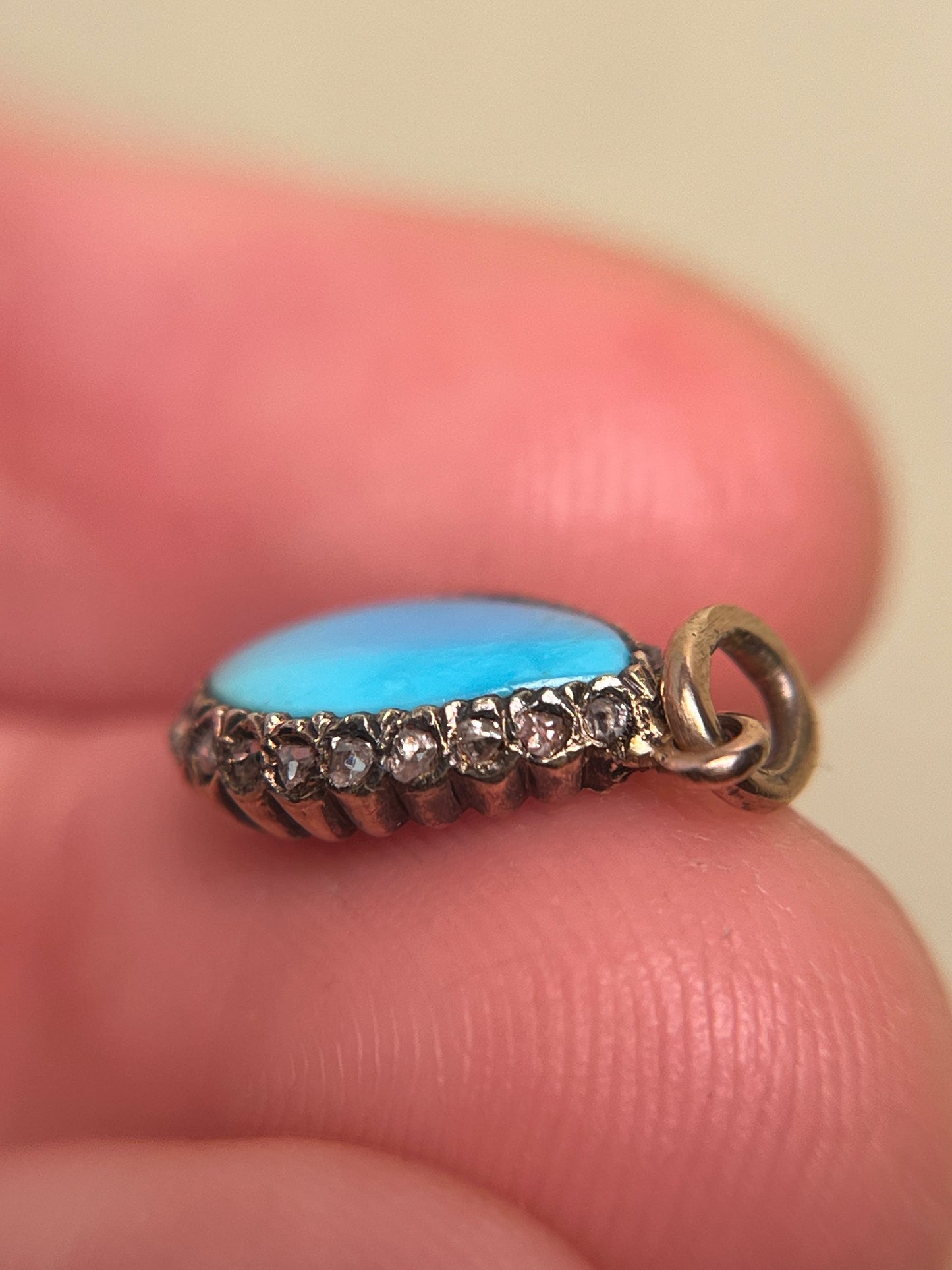 Victorian Turquoise and Rose Cut Diamond Teardrop Charm