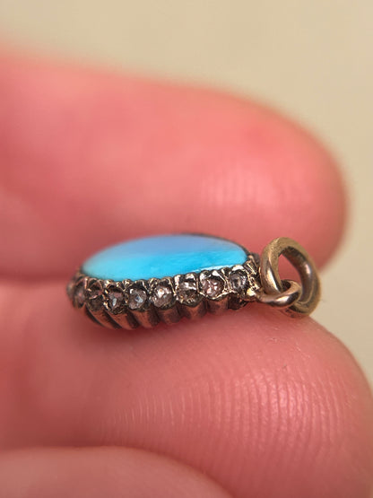 Victorian Turquoise and Rose Cut Diamond Teardrop Charm