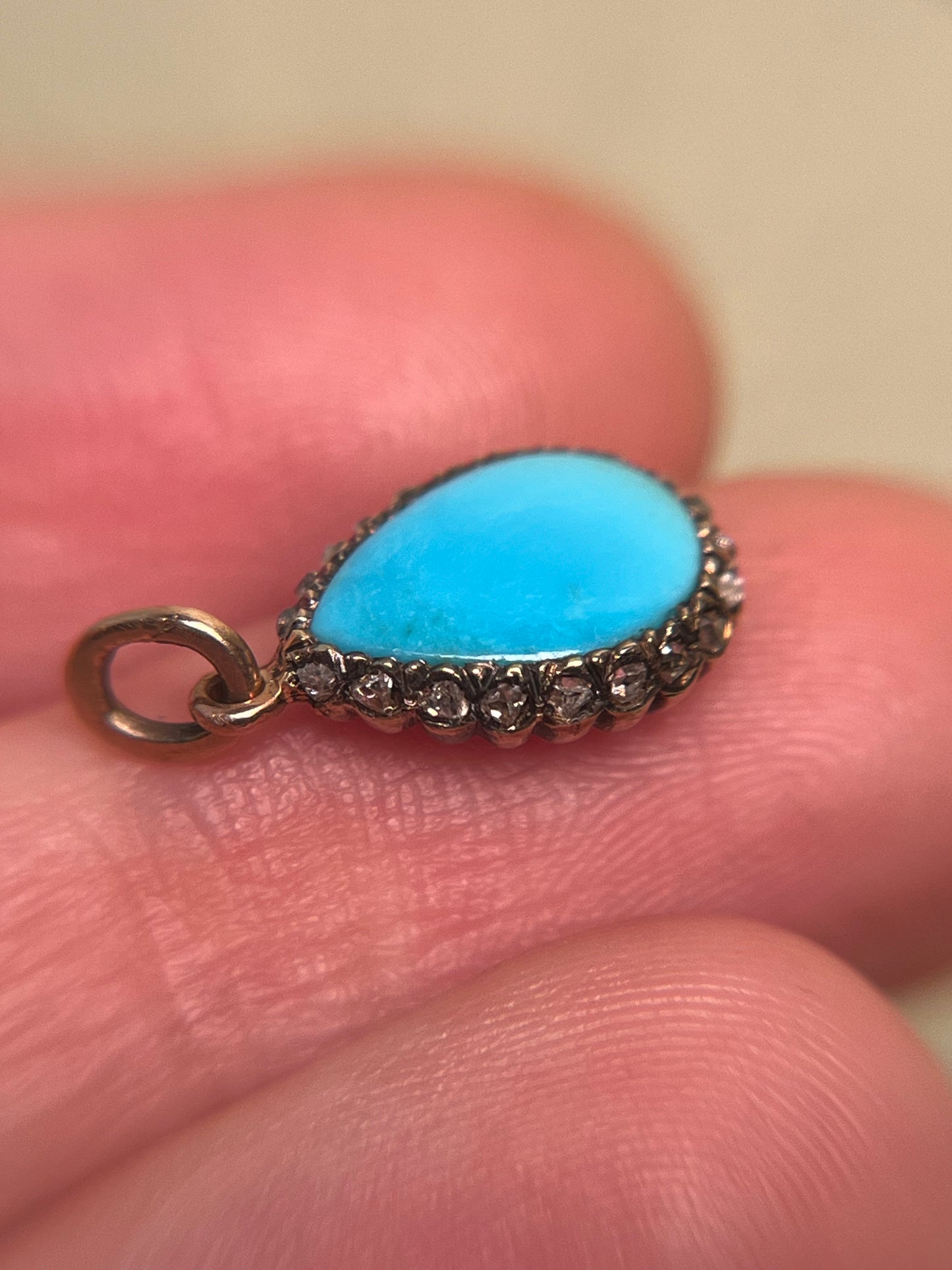 Victorian Turquoise and Rose Cut Diamond Teardrop Charm