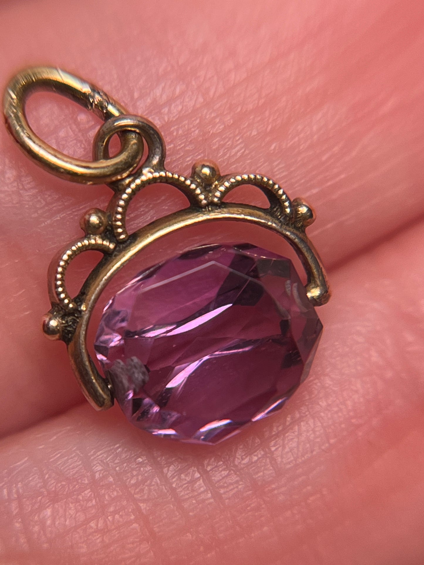 Victorian 10K and 14K Miniature Amethyst Fob Charm