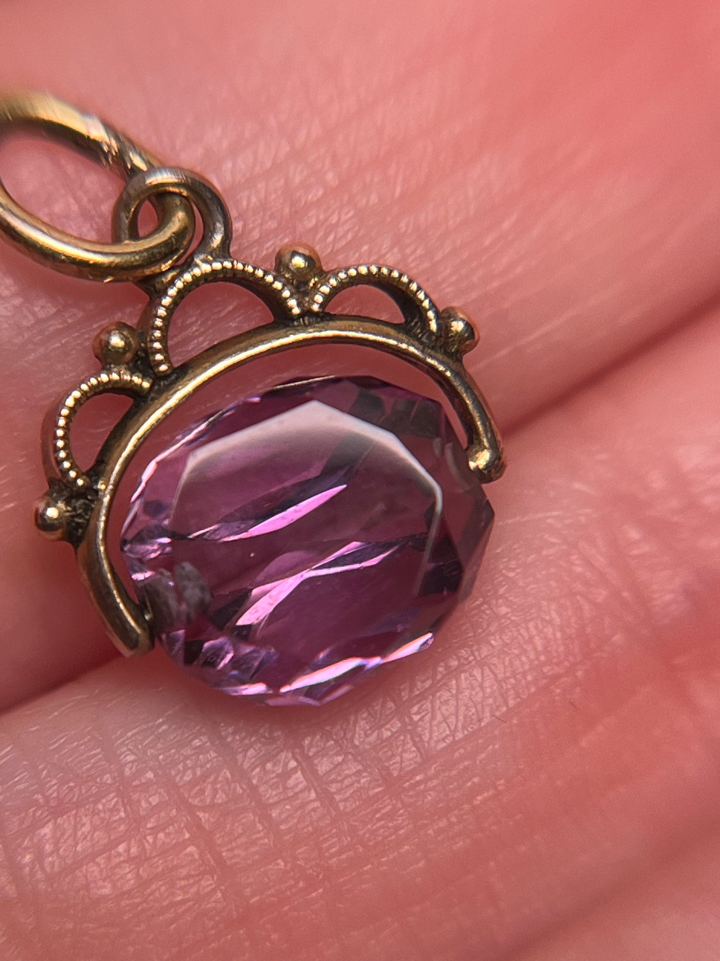 Victorian 10K and 14K Miniature Amethyst Fob Charm