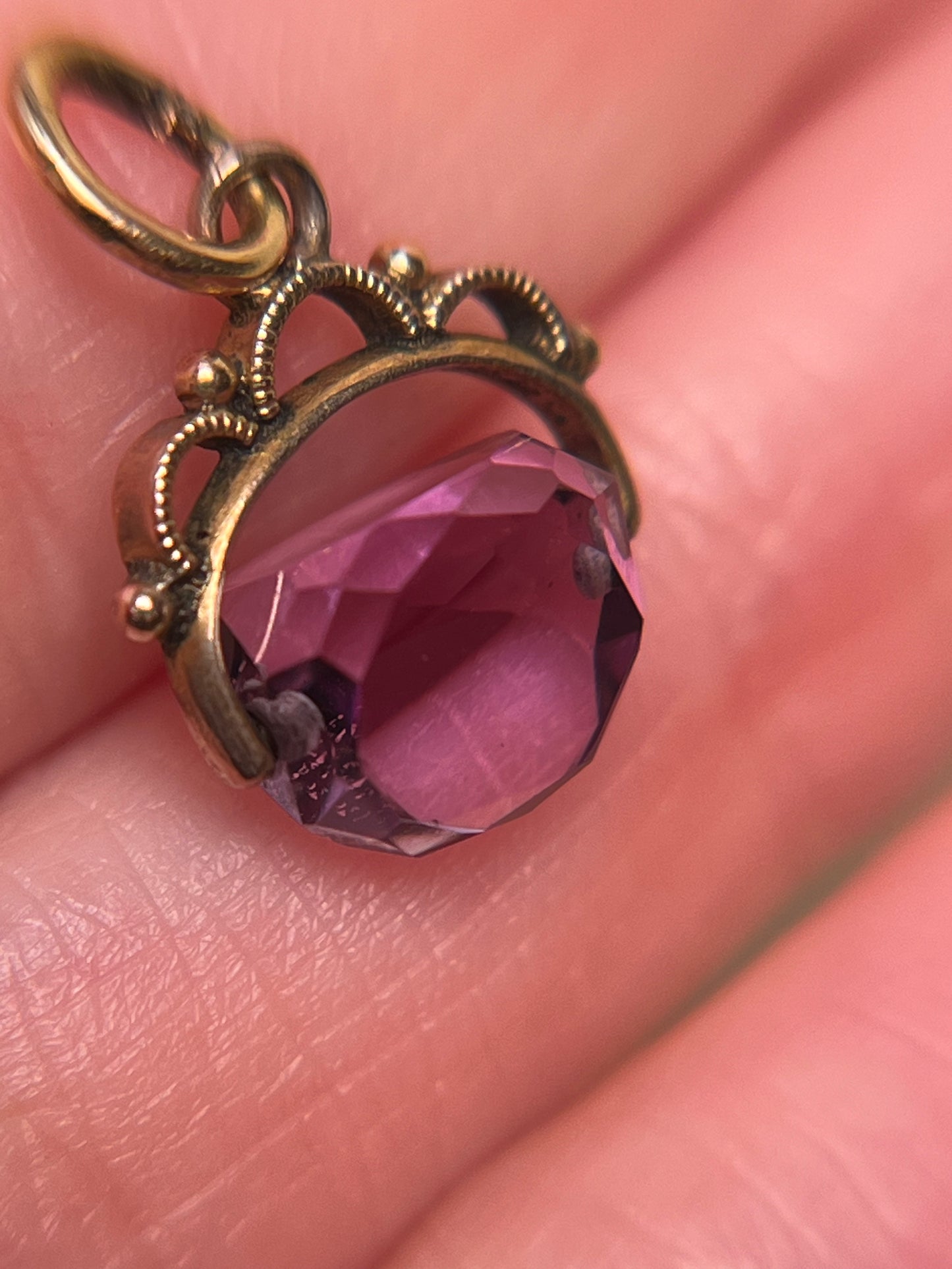 Victorian 10K and 14K Miniature Amethyst Fob Charm