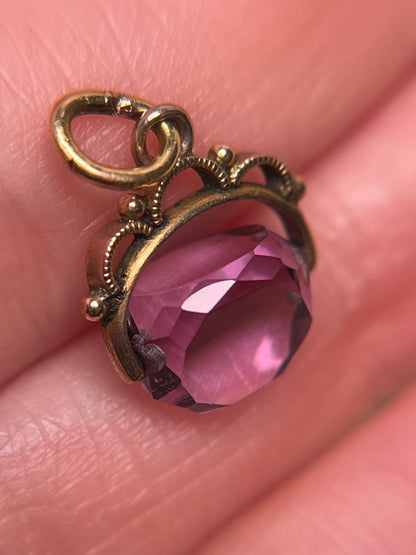 Victorian 10K and 14K Miniature Amethyst Fob Charm
