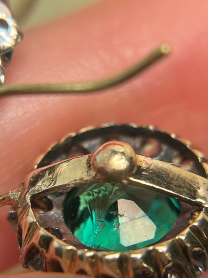 Vintage White Sapphire and Green Paste Cluster Earrings on 18K Wires * Chip