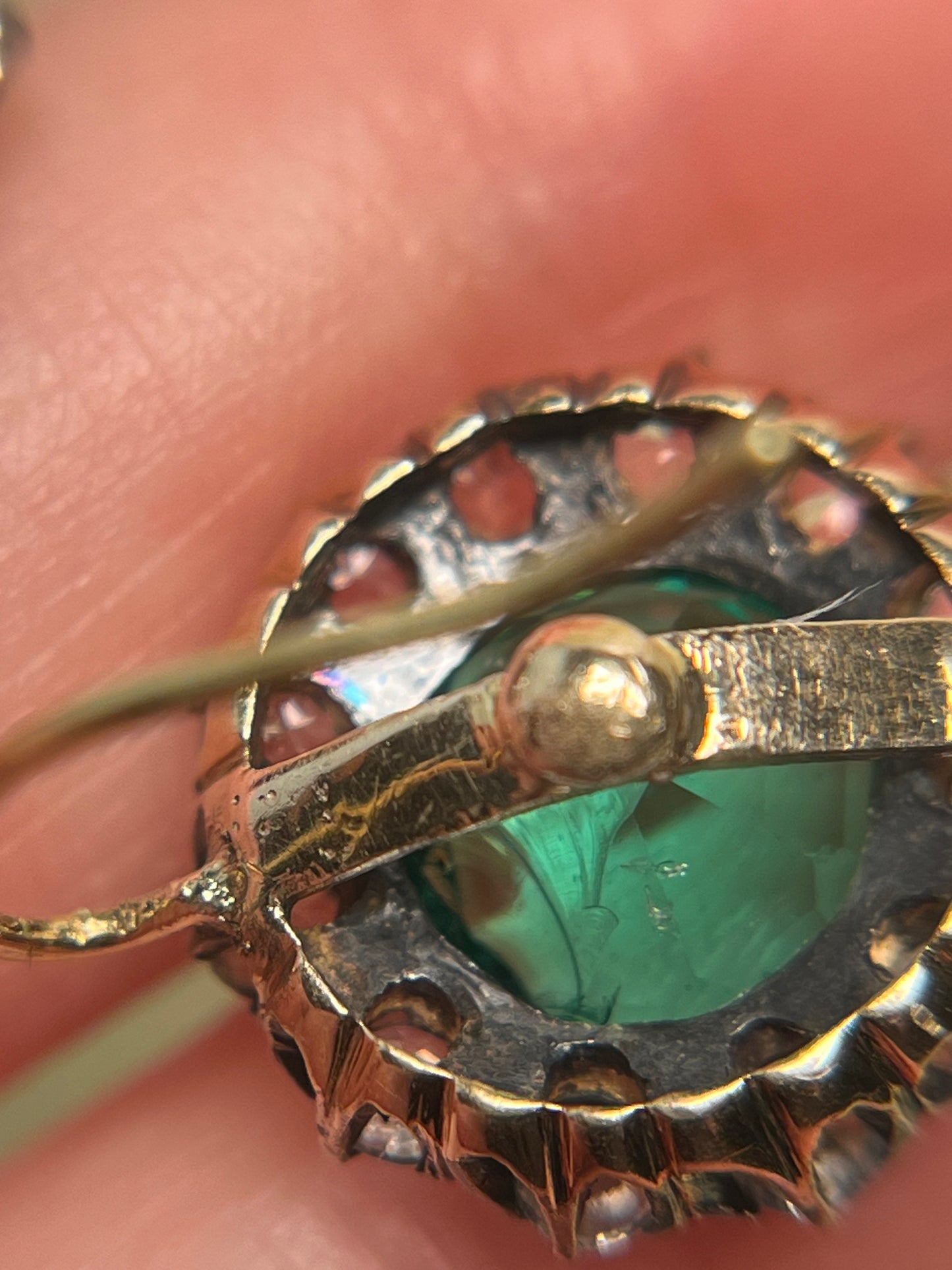 Vintage White Sapphire and Green Paste Cluster Earrings on 18K Wires * Chip