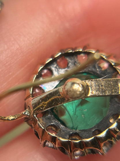 Vintage White Sapphire and Green Paste Cluster Earrings on 18K Wires * Chip