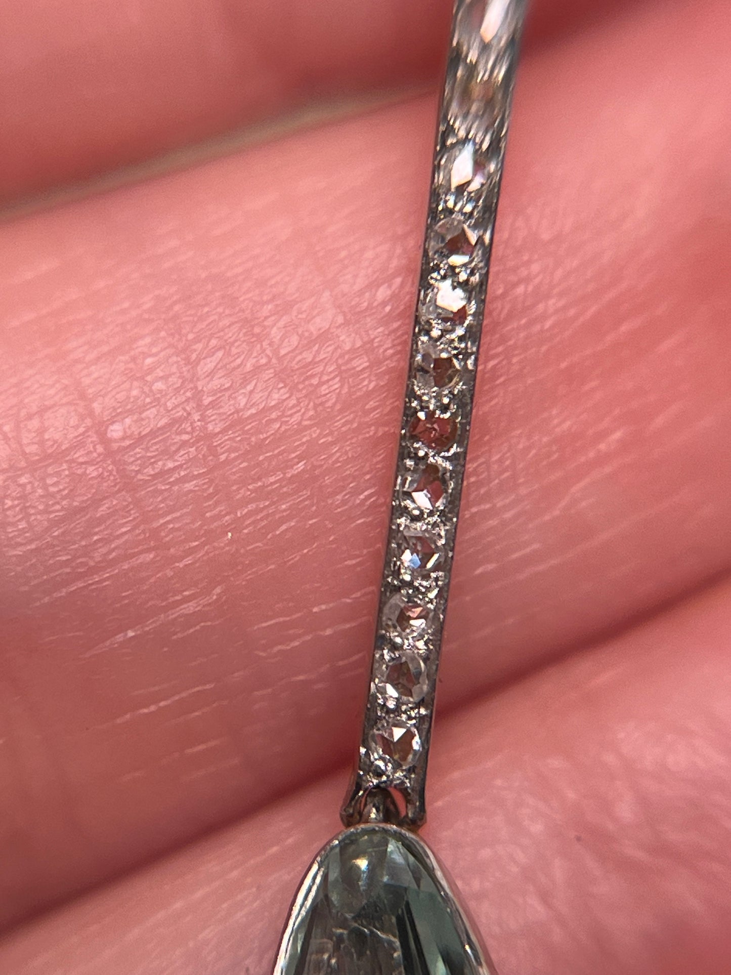 Rose Cut Diamond and Antique 4 Carat Aquamarine Drop Pendant in Platinum, 18K and 14K
