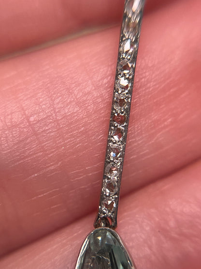 Rose Cut Diamond and Antique 4 Carat Aquamarine Drop Pendant in Platinum, 18K and 14K