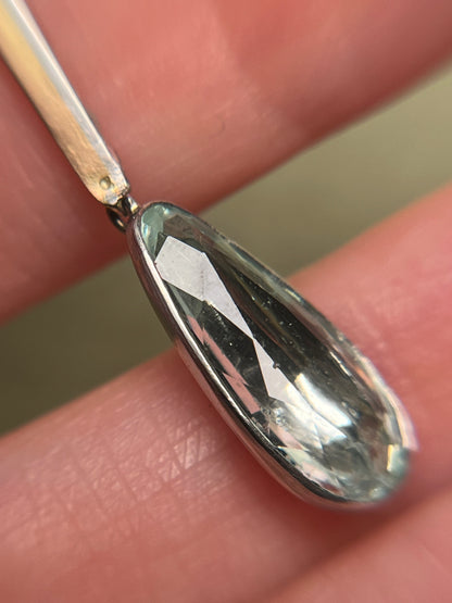 Rose Cut Diamond and Antique 4 Carat Aquamarine Drop Pendant in Platinum, 18K and 14K