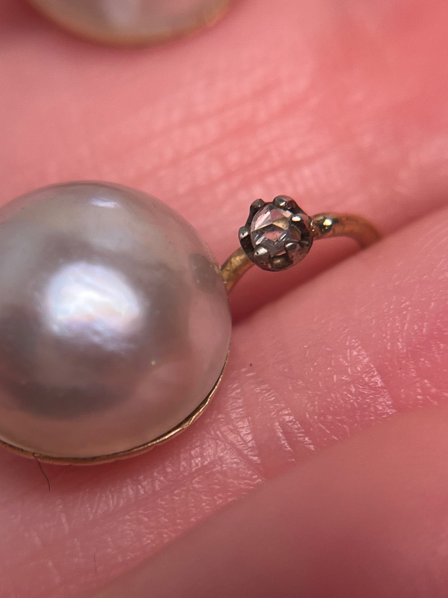 Antique Mabe Pearl and Rose Cut Diamond Drop Earrings