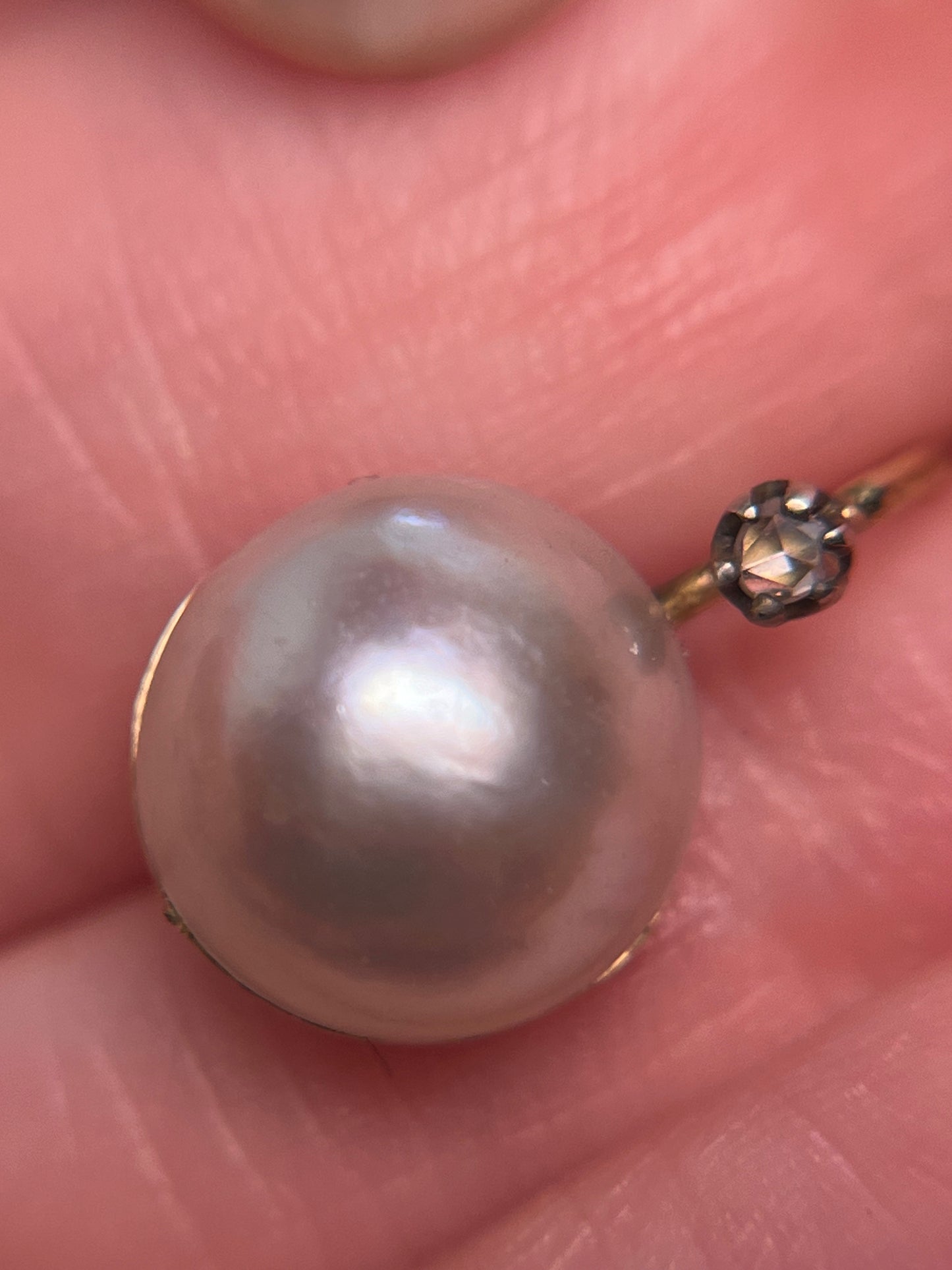 Antique Mabe Pearl and Rose Cut Diamond Drop Earrings