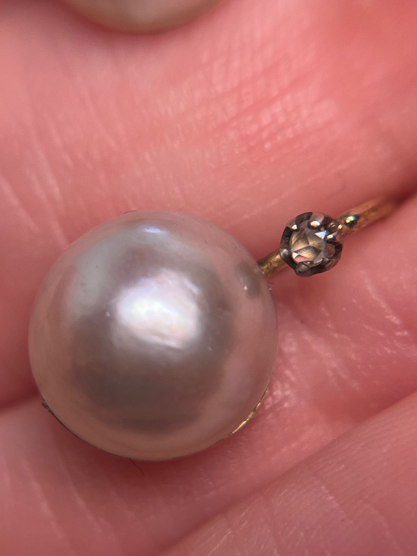 Antique Mabe Pearl and Rose Cut Diamond Drop Earrings