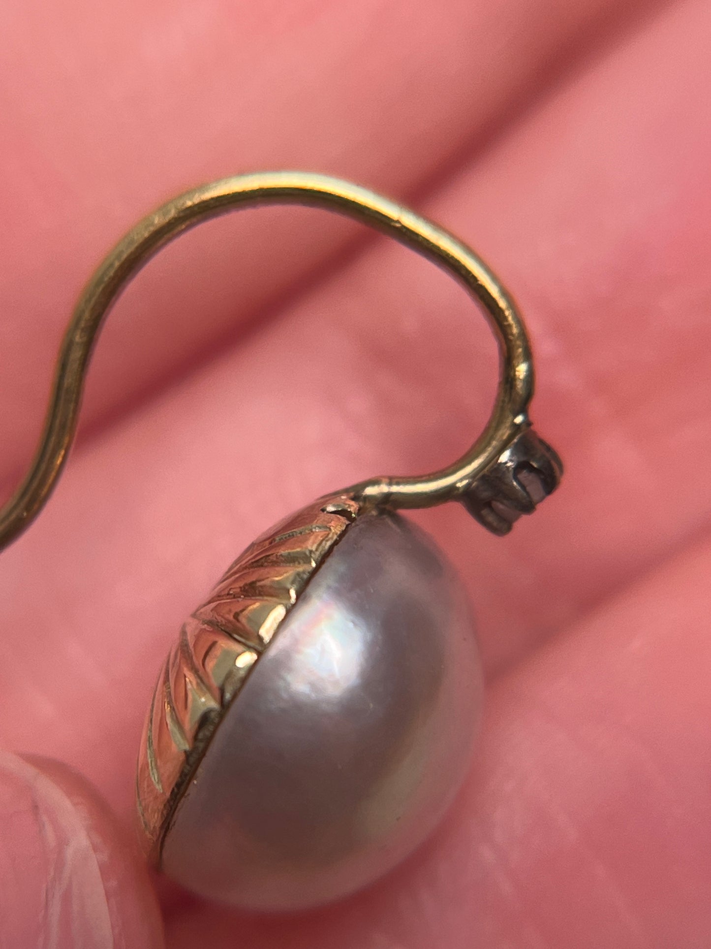 Antique Mabe Pearl and Rose Cut Diamond Drop Earrings