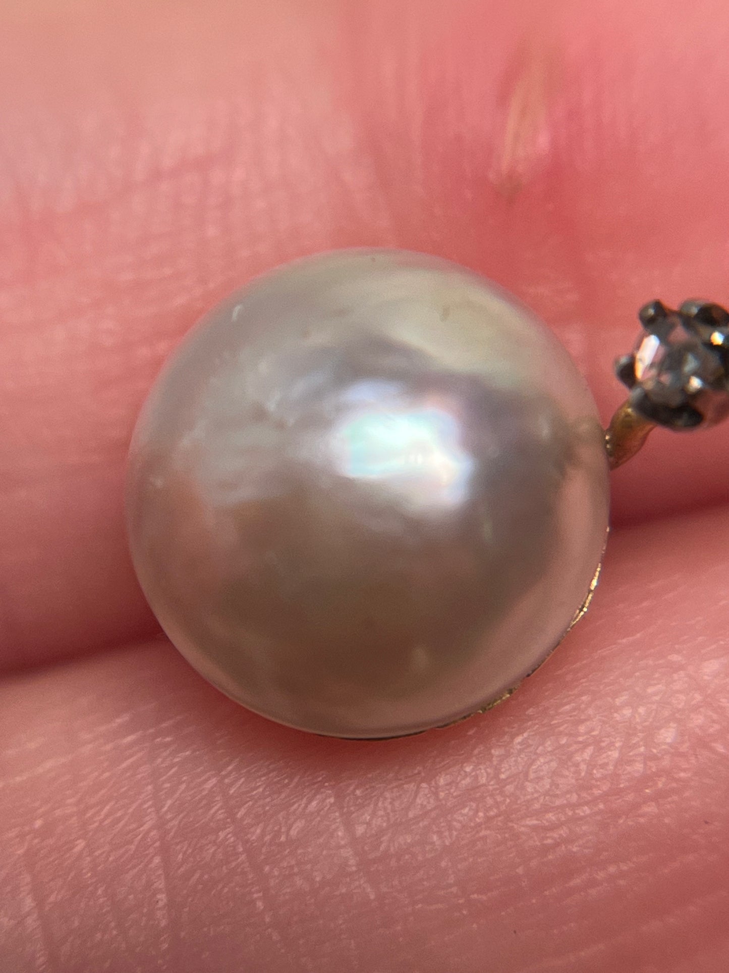 Antique Mabe Pearl and Rose Cut Diamond Drop Earrings